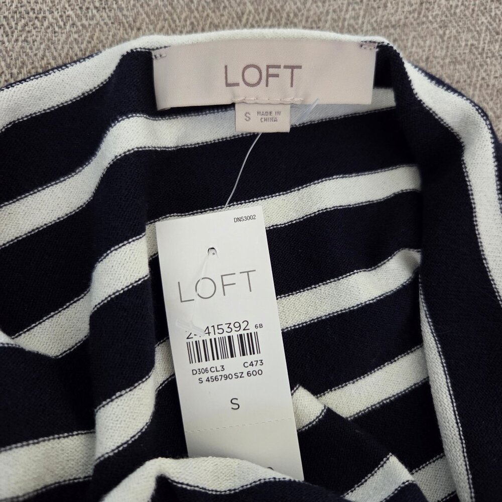 LOFT Top Womens Small Blue White Navy Stripe Cap Sleeve Sweater Shirt Blouse - Picture 11 of 11